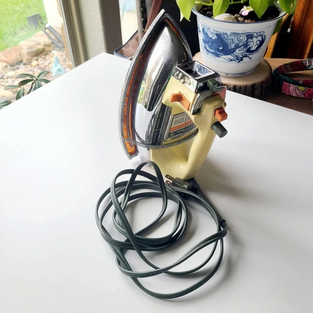 Vintage GE General Electric Self Clean II Iron Model Yellow/Avocado Green/Orange